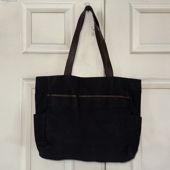 Levenger Black Canvas Tote With Brown Leather Trim - Picture 2 of 12